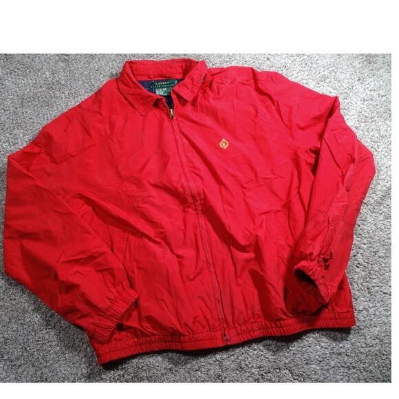 Vtg Preppy Ralph Lauren Red Bomber Jacket L LAUREN Windbreaker Retro Outerwear - Picture 1 of 10